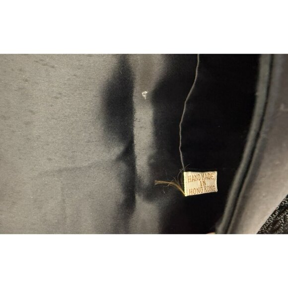 Vtg Black Beaded Satin Evening Clutch Micro Bead Flowers Snap Close Hong Kong - Picture 9 of 11